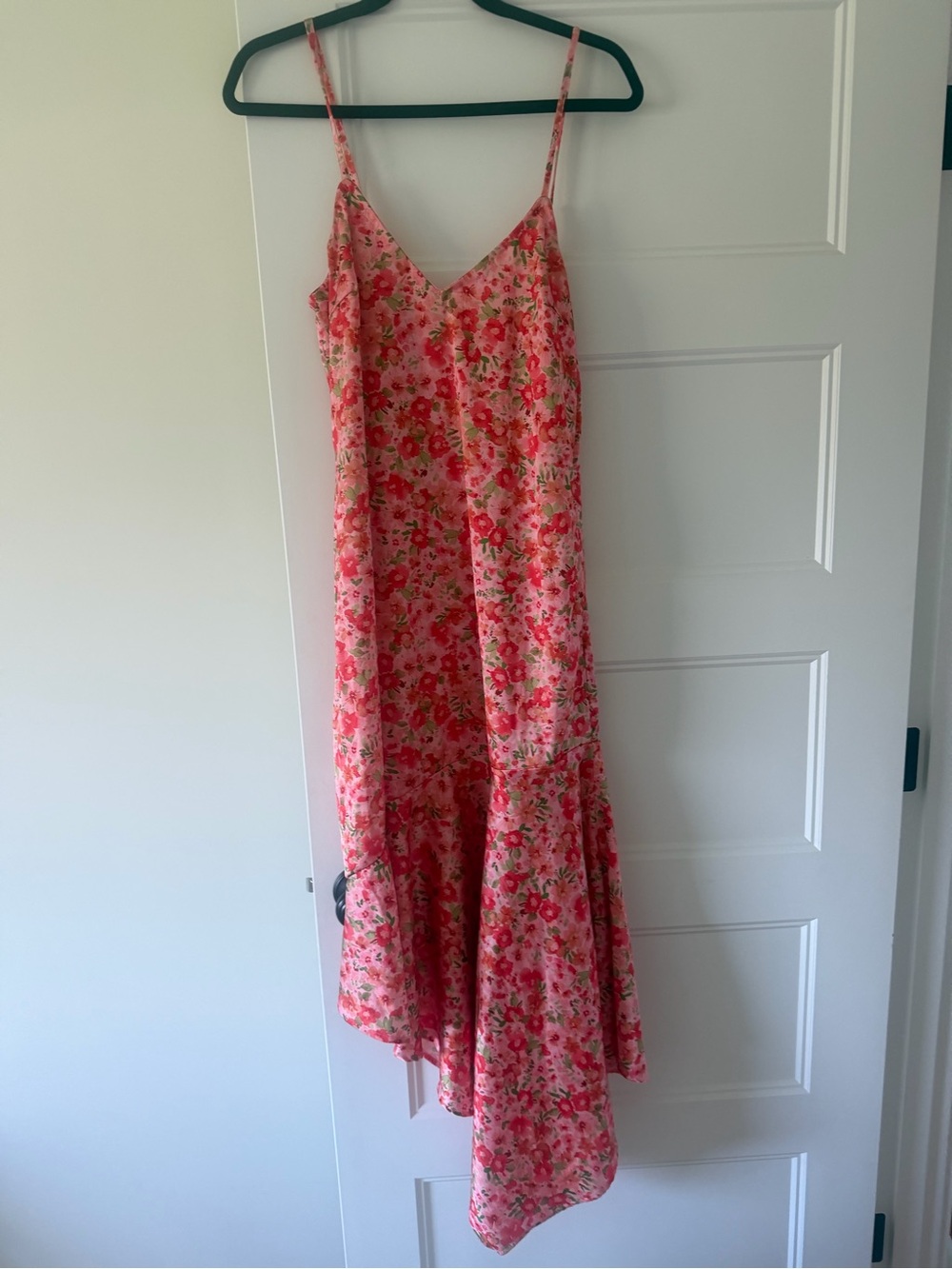 BHLDN Pink Floral asymmetrical Slip Dress size Medium